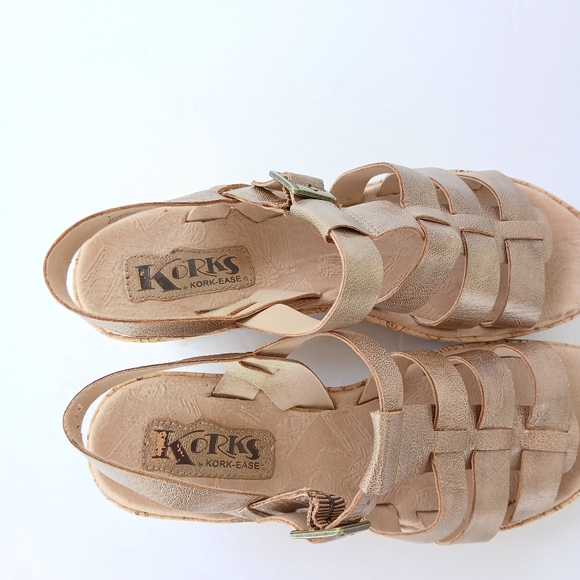 Kork-ease Korks Gold Bronze Platform Fisherman Leather Sandals - Picture 4 of 7